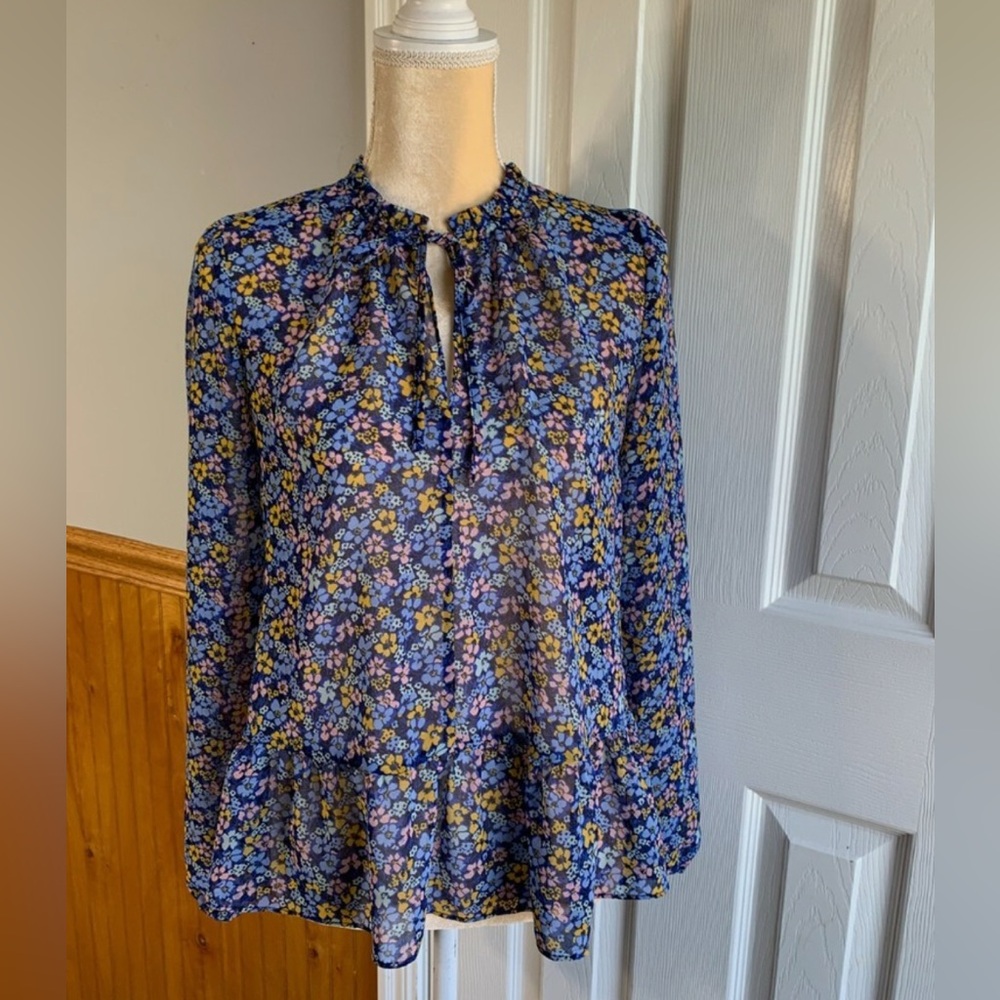 GAP Blue Floral Blouse with Yellow Accents
